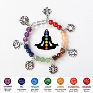 7 Chakra Healing Bracelets Gemstone Stretch Yoga Meditation Energy Balance